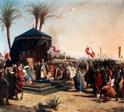 San Luis, rey de Francia, recibiendo a Roberto Patriarca de Jerusalén en Damieta en 1249 de Jean Marie Oscar Gué