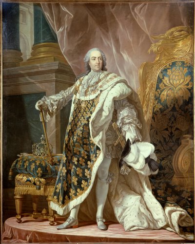 Retrato de cuerpo entero de Luis XV (1710-1774) en traje sagrado, Rey de Francia de Jean Martial Frédou