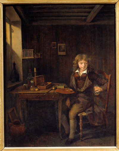 Un joven estudiante preparando los colores de su maestro Pintura de Jean Michel Grobon (1770-1853) Siglo XIX Lyon, Museo de Bellas Artes de Jean Michel Grobon