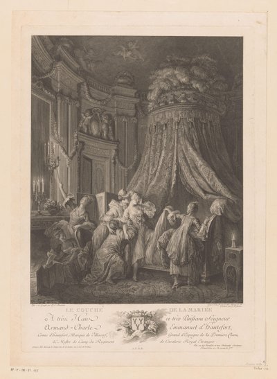 mujer joven, levantado, a, ella, cama Le Coucher de la Mariee (título sobre objeto) de Jean Michel Moreau