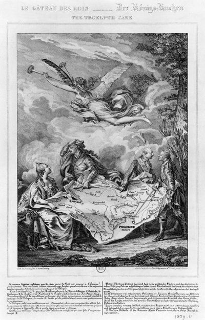 El pastel de Troelfth, primera partición de Polonia el 26 de septiembre de 1772, grabado por Noel Le Mire (1724-1800) de Jean Michel the Younger Moreau