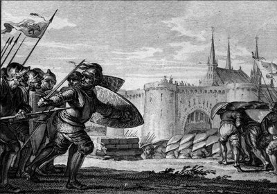 Ejército vikingo atacando Saint Germain des Pres (Saint-Germain-des-Pres) y su abadía. Siglo IX (reinado de Carlos II el Calvo). Grabado de Jean Michel Moreau, llamado Moreau el Joven (1741-1814). de Jean Michel the Younger Moreau