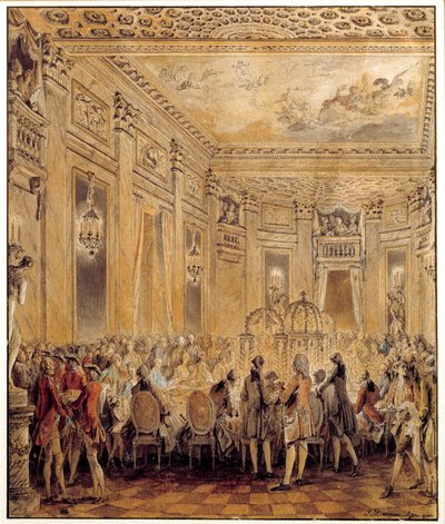 Fiesta dada por Jeanne Becu, condesa de Barry, en el castillo de Louveciennes el 2 de septiembre de 1771 de Jean Michel the Younger Moreau