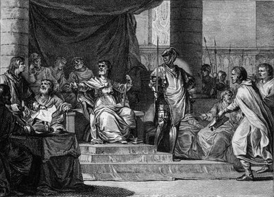 Representación imaginaria del reinado de los reyes merovingios perezosos: Clodoveo III (682-695), Childeberto III (683-711) y Dagoberto III (alrededor de 697-715) están dormidos y sentados detrás del alcalde del Palacio de Pepino el Joven o Herstal (alrede de Jean Michel the Younger Moreau
