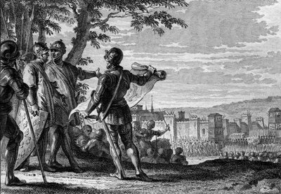El rey Luis III (863-882) y Carlomán II (867-884) sitiando la ciudad de Viena, 883. Grabado por Jean Michel Moreau, conocido como Moreau le Jeune (1741-1814) de Jean Michel the Younger Moreau