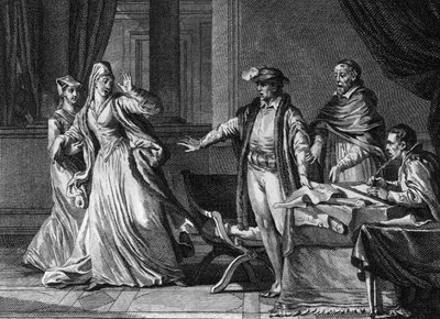 Luis VII el Joven o el Piadoso (1120-1180) repudió a su esposa Alienor de Aquitania (1122-1204) (o Leonor de Guyena) de Jean Michel the Younger Moreau