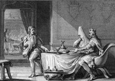 Roberto II el Piadoso (c. 970-1031), rey de Francia, excomulgado en 997 tras su matrimonio con su prima Berta de Borgoña. Grabado de Moreau el Joven, siglo XVIII. de Jean Michel the Younger Moreau