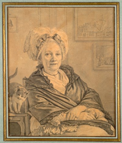 mujer sentada con un gato de Jean Michel the Younger Moreau
