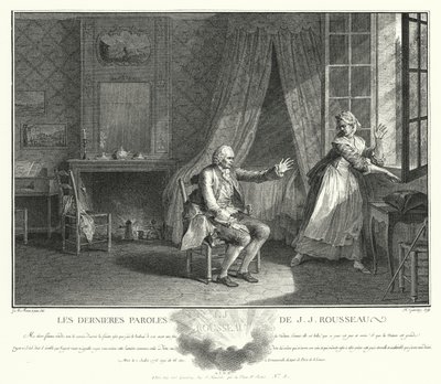 Las últimas palabras de Jean-Jacques Rousseau (grabado) de Jean Michel the Younger Moreau