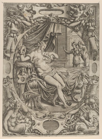 Cleopatra mordida por un áspid, 1535-55 de Jean Mignon