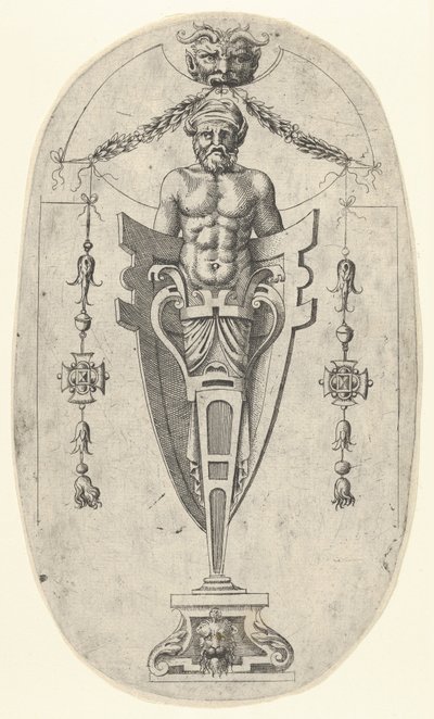 Figura terminal masculina, torso con barba y turbante en un pedestal de medio cuerpo, ca. 1543 de Jean Mignon