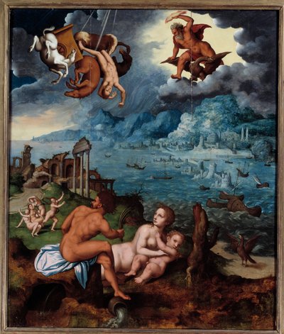 La caída de Faetón Faetón (Phaethon), incapaz de controlar el tanque de Helios, fue golpeado por Zeus y cayó al río Eridan. Pintura de Claude Mignon (1535-1555) Siglo XVI Rouen, Museo de Bellas Artes de Jean Mignon