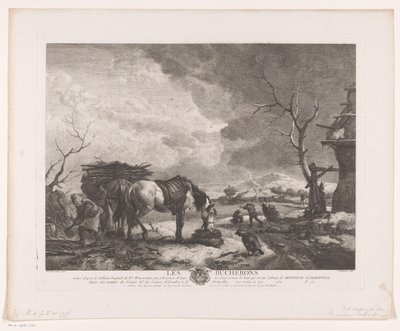 Leñadores en un paisaje invernal Les Bucherons (título sobre objeto) Impresiones de pinturas de Philips Wouwerman (título de la serie) Oeuvres de Ph.pe Wouwermans Hollandois (título de la serie) de Jean Moyreau