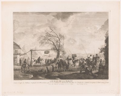 Signo de anillo en una posada de pueblo Cours de la bague (título sobre objeto) Impresiones de pinturas de Philips Wouwerman (título de la serie) Oeuvres de Ph.pe Wouwermans Hollandois (título de la serie) de Jean Moyreau