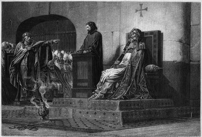 Papa Formoso y Esteban VII. El Concilio Cadavérico, 897: el cadáver del Papa Formoso (papa de 891 a 896), vestido con sus ropas pontificales, comparado ante una asamblea sinodal presidida por el Papa Esteban VI o VII (papa de 896 a 897), en el origen de la de Jean Paul (after) Laurens