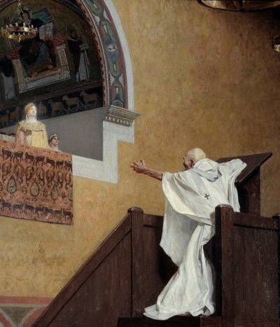 San Juan Crisóstomo (349-407) y la Emperatriz Eudoxia (? 404). El Patriarca culpa a la Emperatriz Occidental Eudoxia (Eudoxia Aelia) y la culpa por su lujo y amor al boato. (detalle) de Jean Paul Laurens