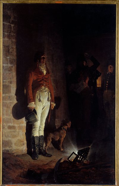 La muerte del Duque de Enghien (1772-1804). Louis Antoine Henri de Bourbon, Duque de Enghien (1772-1804), sospechoso sin pruebas de haber conspirado contra el Primer Cónsul Napoleón Bonaparte fue ejecutado el 21 de marzo de 1804 en Vincennes. Pintura de Je de Jean Paul Laurens