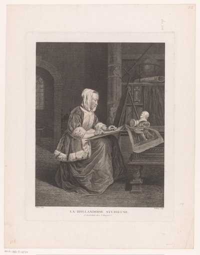Interior con mujer dibujo Uso de estudio de La Hollandoise (título sobre objeto) de Jean Pelletier