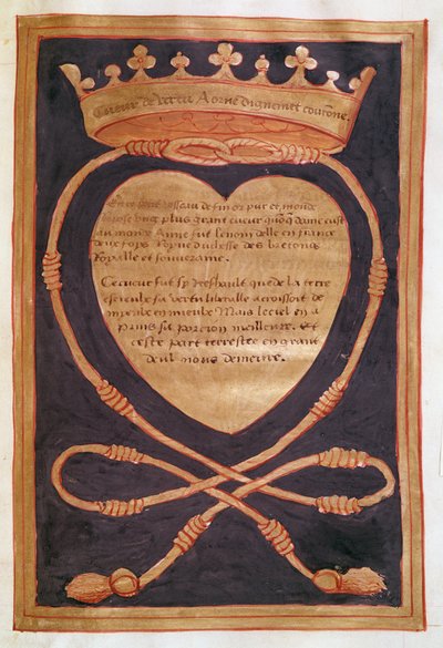 Fol. 61r El corazón coronado de coraje, del relato del funeral de Ana de Bretaña (1477-1514) 1515 de Jean Perreal