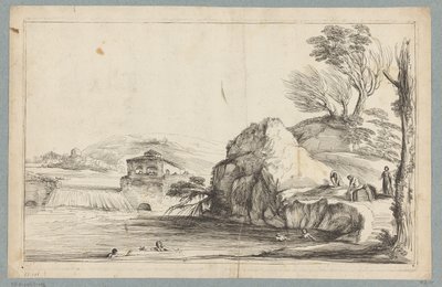 Paisaje con bañistas cerca de una pequeña cascada
Impresiones a partir de dibujos del gabinete Jabach (título de la serie) de Jean Pesne