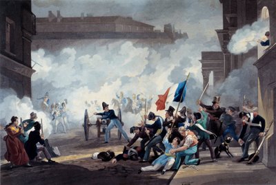 Revolución de 1830: Un estudiante de la Escuela Politécnica se apoderó de un cañón durante la captura del Palais-Royal el 28 de julio de Jean Pierre Marie Jazet