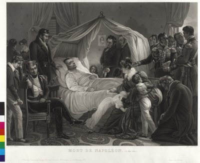 Rodeado de abider Napoleón I en el lecho de muerte (aguatinta) de Jean Pierre Marie Jazet