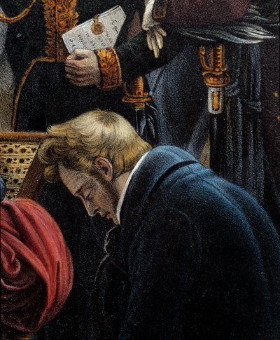 La muerte de Napoleón, 5/05/1821 en Santa Elena. Detalle representando a Jean Abraham Noverraz. de Jean Pierre Marie Jazet