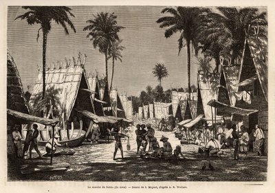 La marcha de Dobbo, en la Isla Arou, un centro portuario, animado por muchos comerciantes y construcción de barcos, grabado después del dibujo de J.Moynet, ilustrando el viaje al archipiélago malayo en 1854-1862, por Alfred Russell Wallace (1823-1913), un de Jean Pierre Moynet