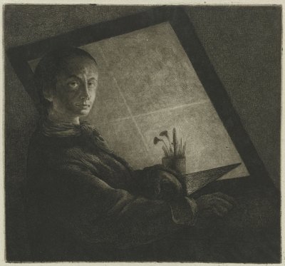Autorretrato como grabador de Jean Pierre Norblin de La Gourdaine