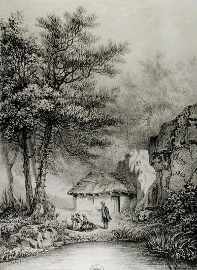 Cabaña de Jean-Jacques Rousseau (1712-78) en Ermenonville, 1842 de Jean Pierre after Thenot