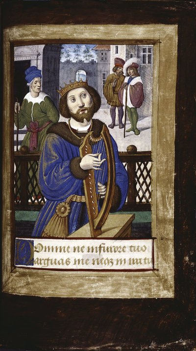 El rey David tocando su arpa de Lettres bâtardes, ca 1490-1510 de Jean Poyet