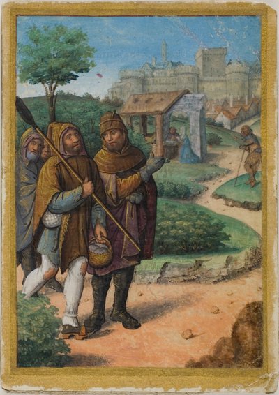 Pastores en su camino a la Natividad de un Libro de Horas de Jean Poyet