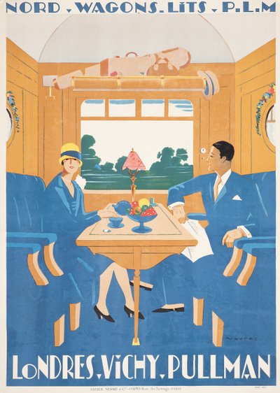 Cartel publicitario del tren expreso Pullman de Londres a Vichy de Jean Raoul Chaurand Naurac