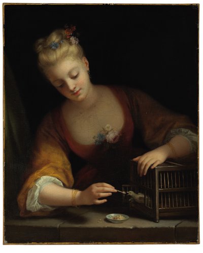 Joven chica alimentando pájaros de Jean Raoux