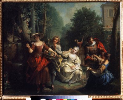 Los cinco sentidos: ""Le gout"" (El gusto) jóvenes de la aristocracia degustando frutas. Pintura de Jean Raoux (1677-1734) 1725-1735 Museo Pushkin, Moscú de Jean Raoux