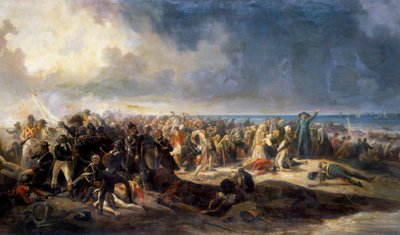 Guerras de la Vendée: "La batalla de Quiberon" El general Lazare Hoche impidió un intento de desembarco de emigrantes monárquicos, vinculados a los chouans, el 21/07/1795. Pintura de Jean Soreuil (1824-1871) 1850 Arras, Musee Des Beaux Arts de Jean Soreuil