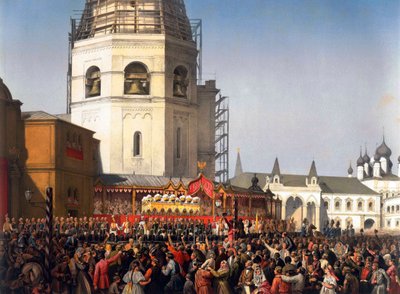 Procesión después de la coronación del Zar Alejandro II de Rusia, Moscú, 1856 de Jean Sorieul