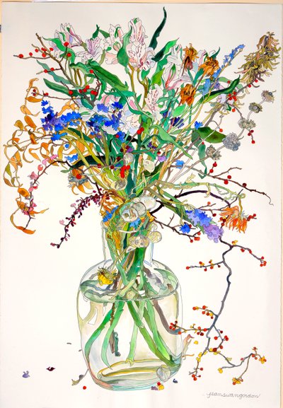 Alstroemeria, Statice, Honestidad Caléndula, Hojas secas, Bayas de Jean Swan Gordon