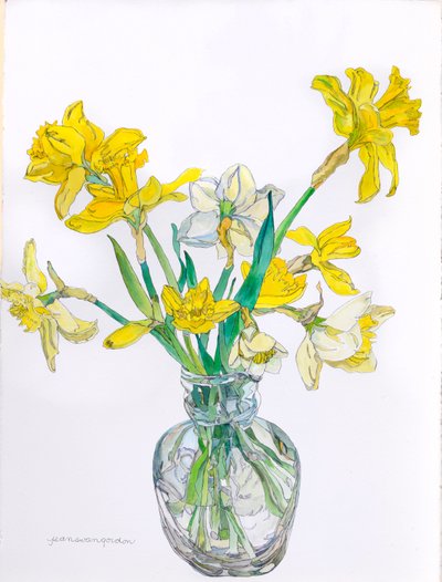 Narcisos en un jarrón de cuello estrecho, 2006 (acuarela y tinta sobre papel) de Jean Swan Gordon