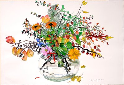 Plenitud del otoño en cuenco de cristal (acuarela y tinta sobre papel) de Jean Swan Gordon