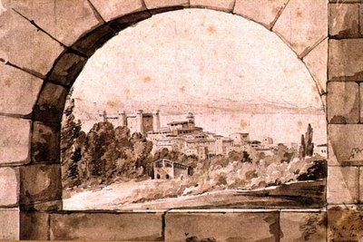 Vista de la ciudad y el lago de Bracciano, c.1810 de Jean Thomas Thibault