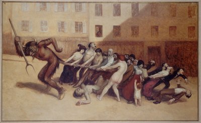 Parisinos tirando del diablo por la cola, hacia 1920 (óleo) de Jean Veber