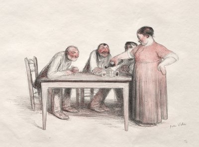 La copa de vino (litografía en color) de Jean Veber