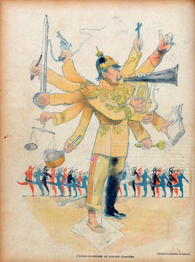 Guillermo II (1859-1941) (Kaiser Wilhelm II emperador alemán y rey de Prusia) - el hombre orquesta del concierto europeo - caricatura en “Le Rire” del 26 de noviembre de 1898 - caricatura de Jean Veber (1864-1928) - número dedicado a Guillermo II (1859-194 de Jean Veber