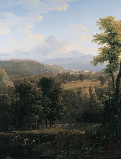 Una procesión ceremonial en un paisaje extenso de Jean Victor Bertin