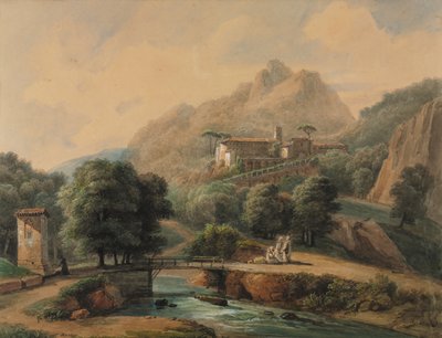 Paisaje italiano: la abadía y los religiosos de Jean Victor Bertin