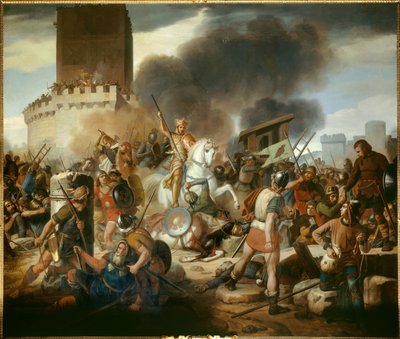 El Conde Eudes (Odon) defiende París contra los normandos en 886. Pintura de Victor Schnetz de Jean Victor Schnetz