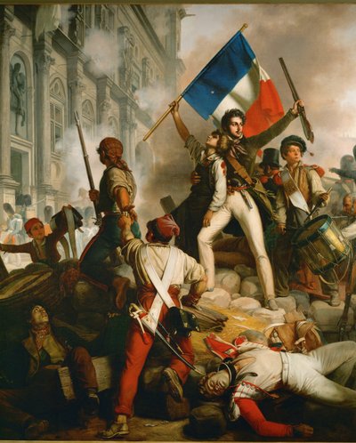 Batalla callejera frente al Ayuntamiento de París ... (óleo sobre lienzo) de Jean Victor Schnetz