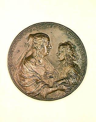 Medalla fundacional de Val-de-Grace. Reverso que representa a Ana de Austria y su hijo, Luis XIV 1638 de Jean Warin