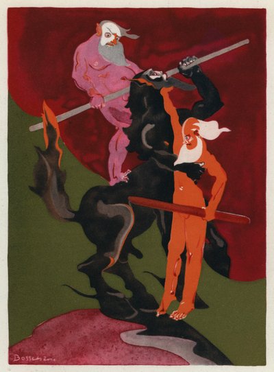 Los libros de amor de Ovidio: La feroz Lapithae y la monstruosa raza de los Centauros (litografía en color) de Jean de Bosschere